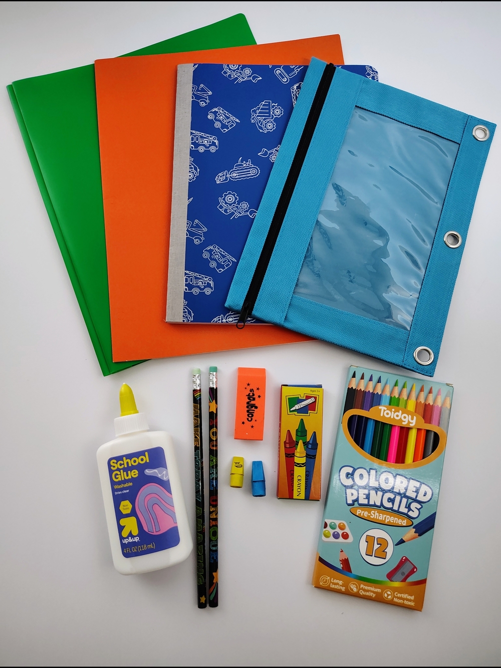School Supply Bundle Composition Book, Zipper Pouch, Colored Pencils & Accessori